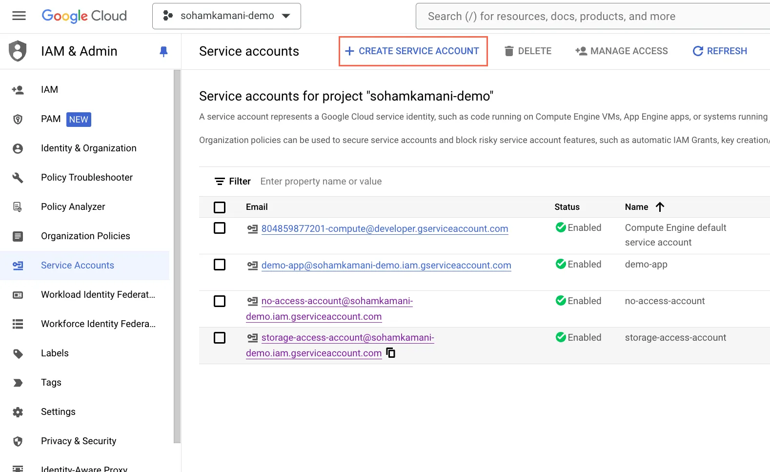 Create a Service Account