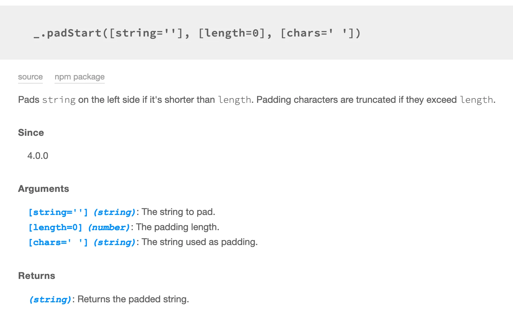 Lodash documentation page